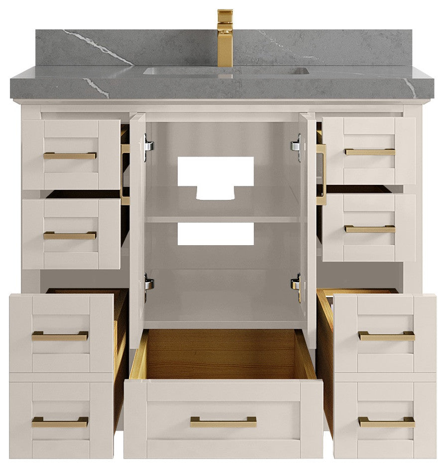 Boston 42" Single Sink Bath Vanity in Fine Grain 2" Piatra Gray