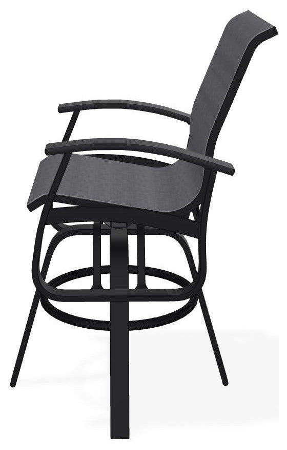 Belle Isle Sling Bar Height Outdoor Swivel Armchair, Augustine Pewter/Black