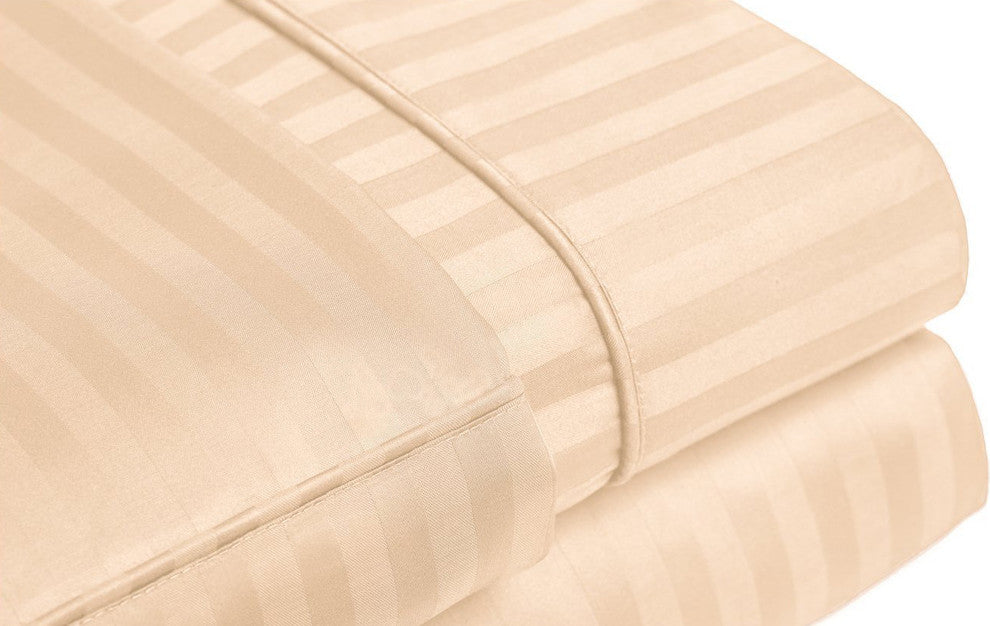 Sateen Stripe Soft 100% Microfiber Sheet Set, Ivory, Twin