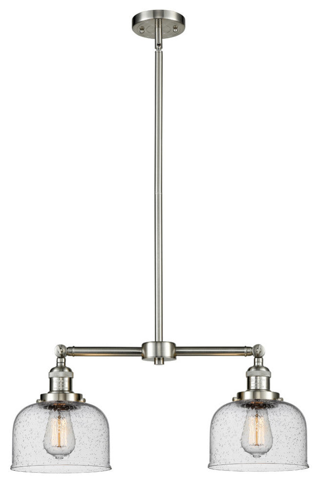 Large Bell 2-Light Chandelier, Brush Satin Nickel, Glass: Seedy