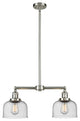 Large Bell 2-Light Chandelier, Brush Satin Nickel, Glass: Seedy