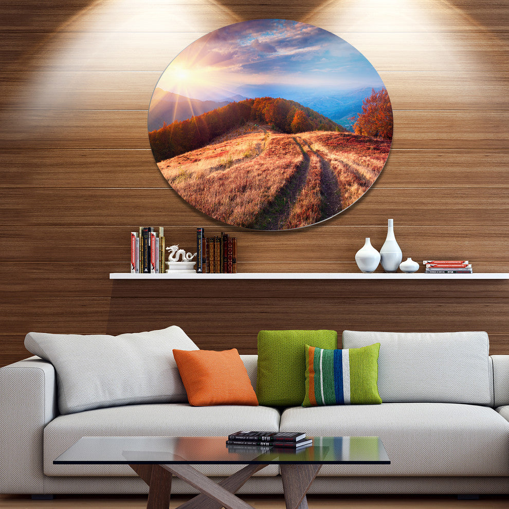 Beautiful Carpathian Mountains, Landscape Large Disc Metal Artwork, 11"