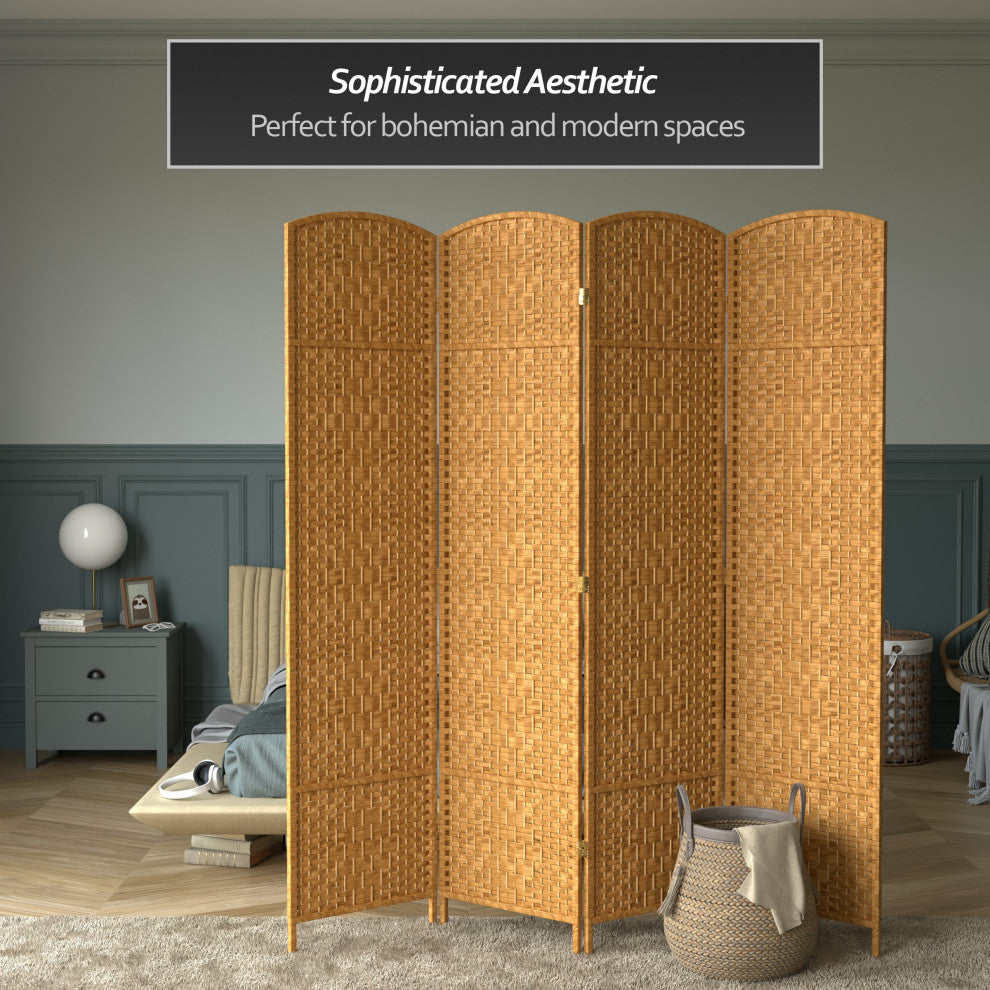 7' Tall Diamond Weave Room Divider, Light Beige, 4 Panels