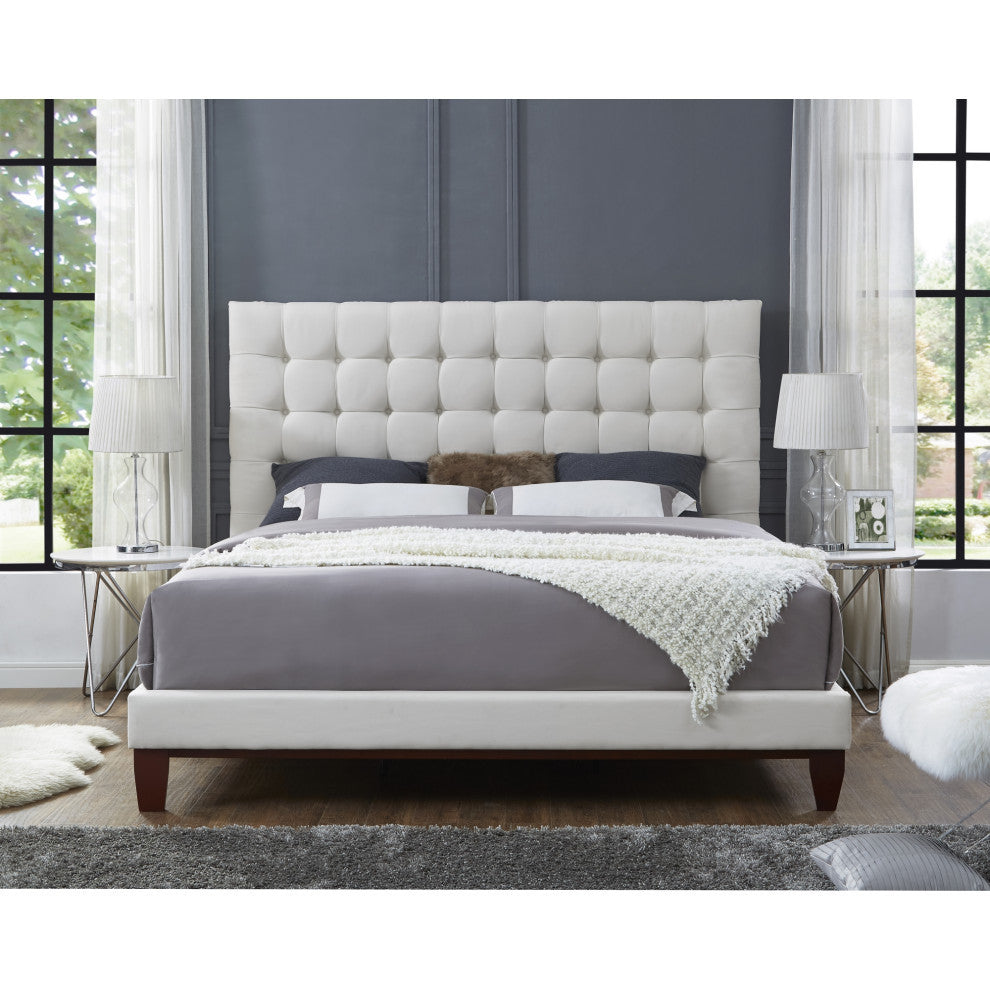 Baldwin Button Tufted Platform Bed, Off White, King