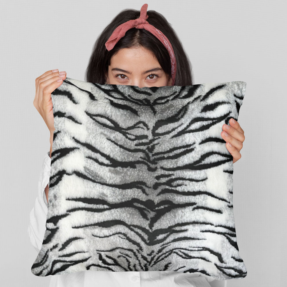 Plutus Black and White Zebra Faux Fur Throw Pillow, 24" x 24"