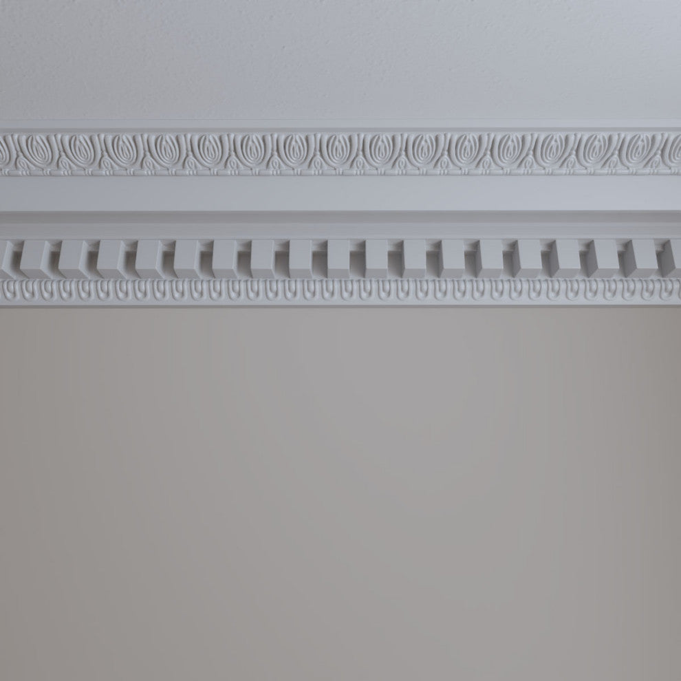 7 3/4"Hx8 3/4"Px11 3/4"Fx95 3/4"L, 5" Repeat, Dentil Crown Moulding
