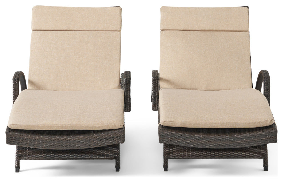 GDF Studio Olivia Outdoor Chaise Lounge Chair  With Off-White Cushion, Set of 2,