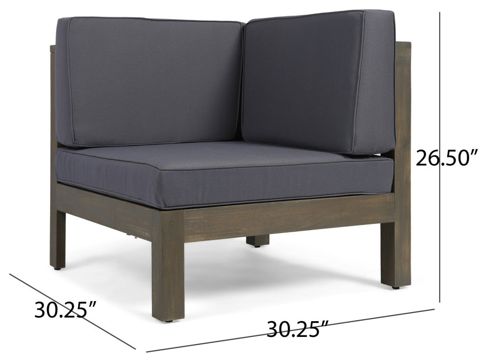 Emma Outdoor 6 Seater Acacia Wood Sectional Sofa and Club Chair Set, Dark Gray