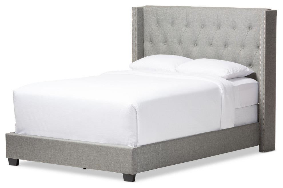 Katherine Contemporary Nailhead Trim Wingback Bed, Gray, King