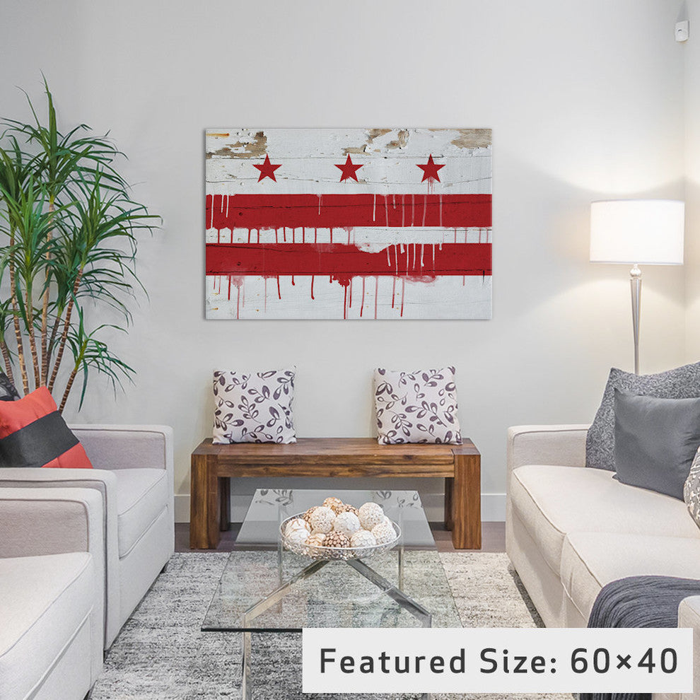 "Washington, D.C. Paint Drip City Flag on Wood Planks" by iCanvas, 18x12x1.5"