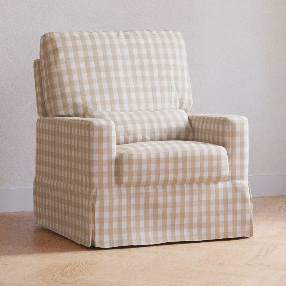 Crawford Pillowback Comfort Swivel Glider, Tan Gingham