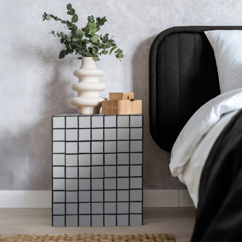Callista 18" Modern Bohemian Ceramic Tiled Rectangle End Table