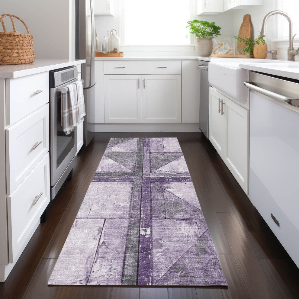 Machine Washable Indoor/Outdoor Chantille ACN1876 Purple 2'3" x 7'6" Runner Rug