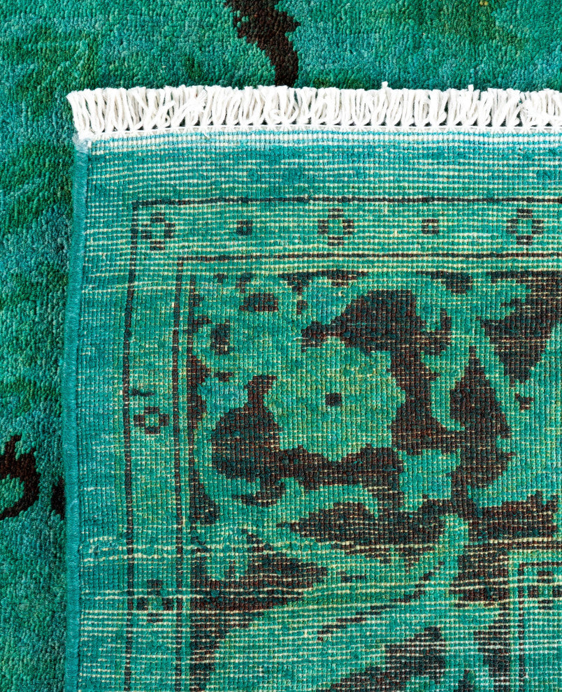Overdyed One-of-a-Kind Hand-Knotted Area Rug Green, 4' 2" x 6' 3"