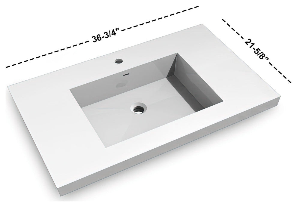 Dowell 22" FTB Resin Bathroom Vanity Basin, White, 36wx22dx6h
