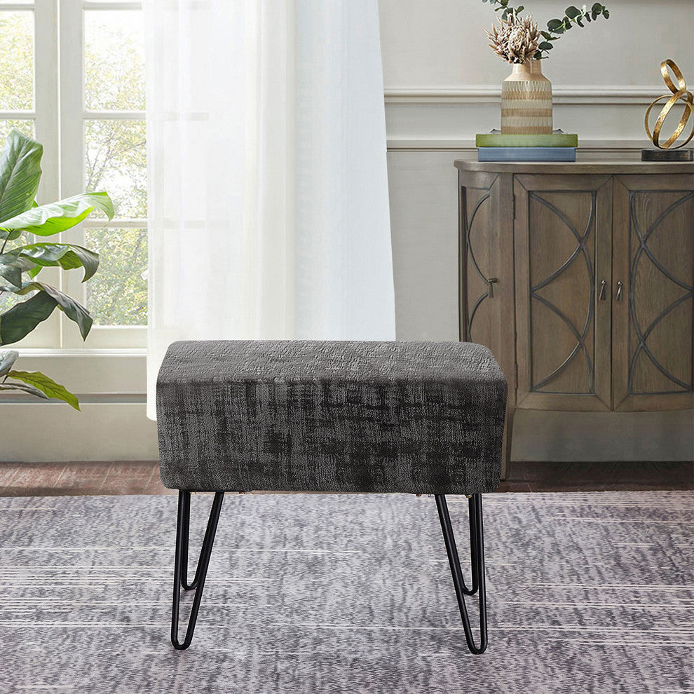 Textured Velvet Ottoman, Steeple Gray