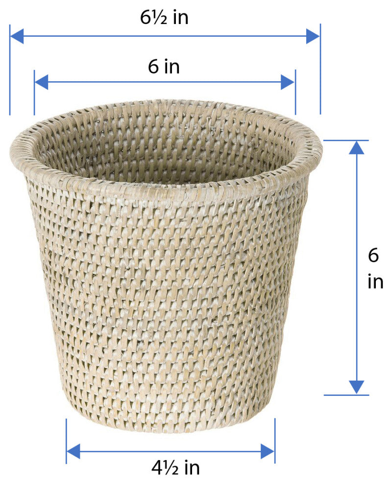 La Jolla Handwoven Rattan Planter, Small, 6"x6.5", White Wash