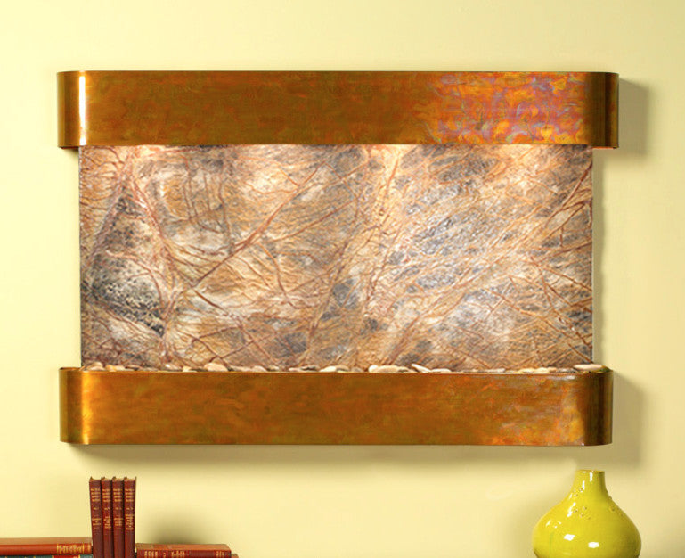 Sunrise Springs water fountain, Brown Marble, Rustic Copper, Round