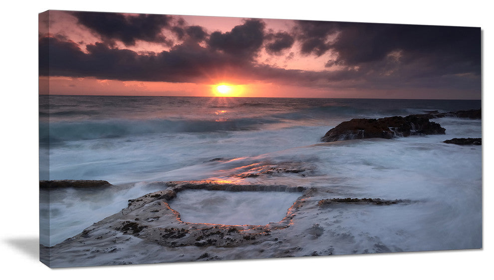 "Cable Shallow Coast Cascais Portugal" Contemporary Seascape Art Canvas, 40"x20"