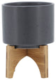 5" Planter With Wood Stand, Matte Gray