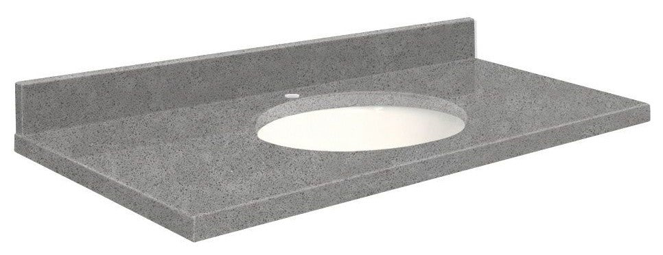 Quartz 37"x19" Vanity Top, Single Faucet Hole, Urban Grey, White Bowl