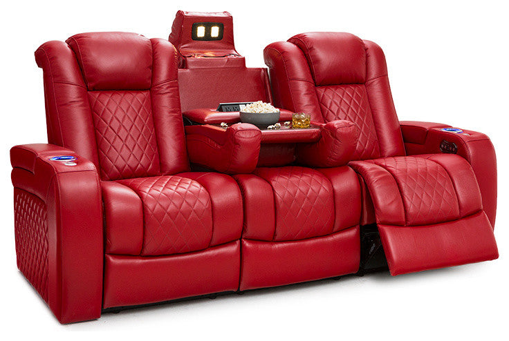 Seatcraft Anthem Home Theater Seating Leather Power Recline Sofa, Red