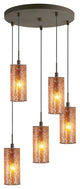 Tube Multi-Light Pendant Cluster, Bronze, Mosaic Amber