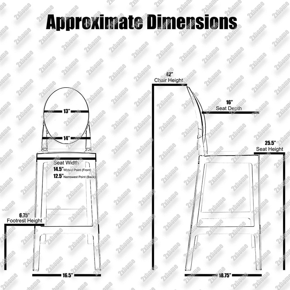 Designer Counter Height Stool With Solid High Back Side Chair Footrest, Clear, Set of 4