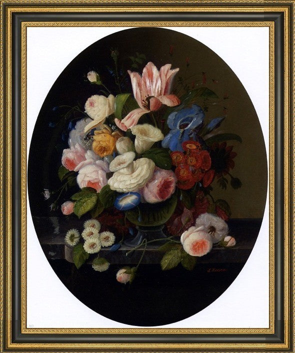 Severin Roesen Vase of Flowers Framed Premium Canvas Print, 16"x20"