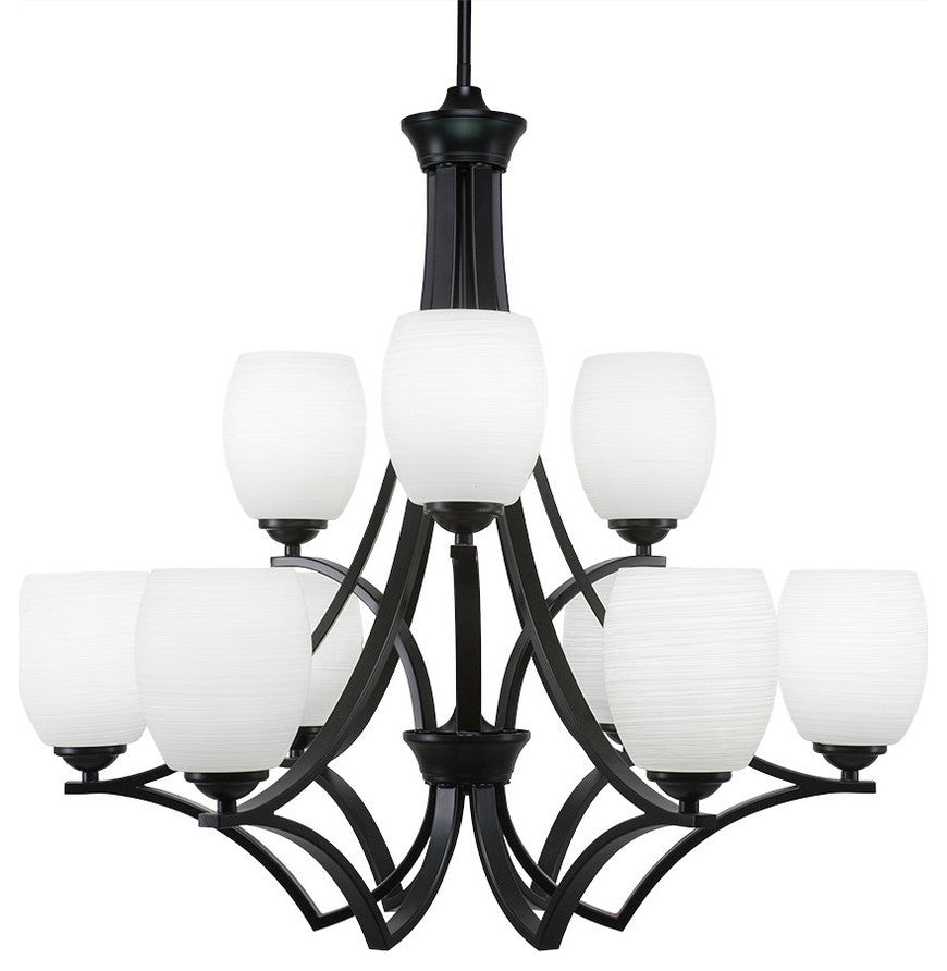 Zilo 9 Light Chandelier, 5" White Linen Glass