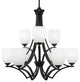 Zilo 9 Light Chandelier, 5" White Linen Glass