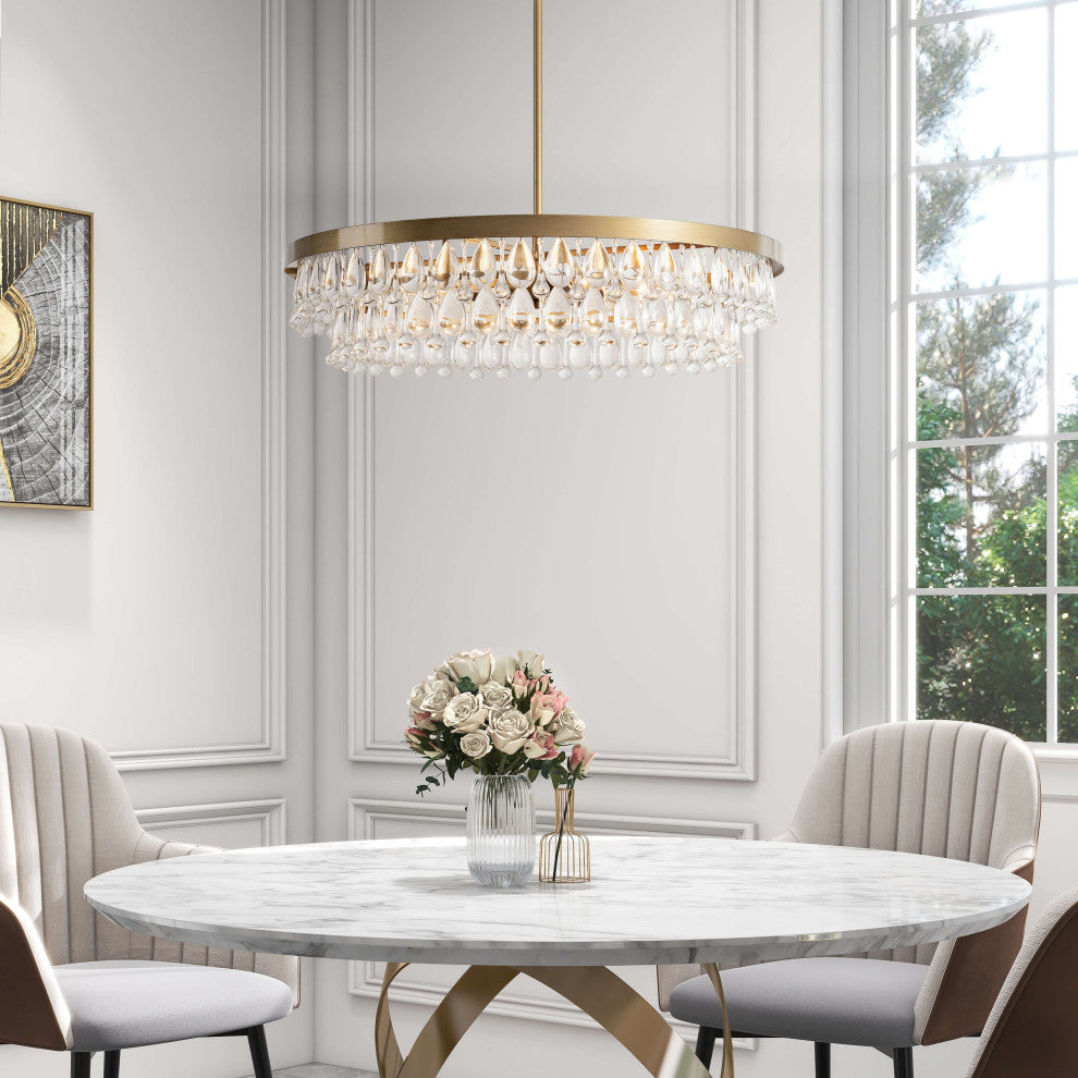 Mia Crystal 6-light Chandelier, Brushed Brass