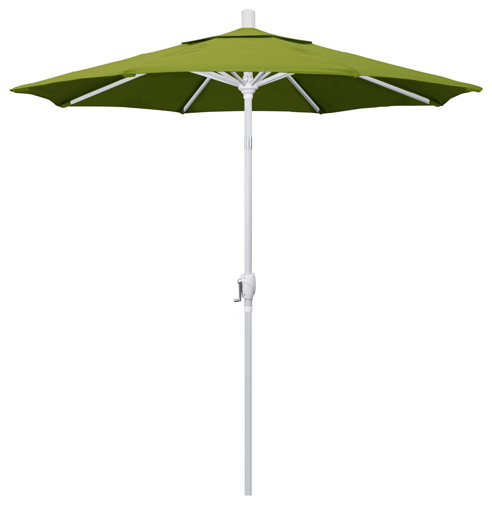 7.5' Matted White Push-Button Tilt Crank Aluminum Umbrella, Kiwi Olefin