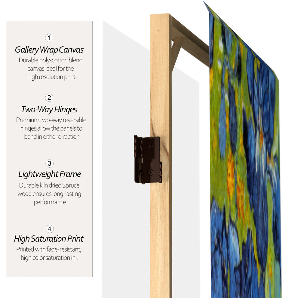 6' Tall Double Sided Works of Van Gogh Canvas Room Divider