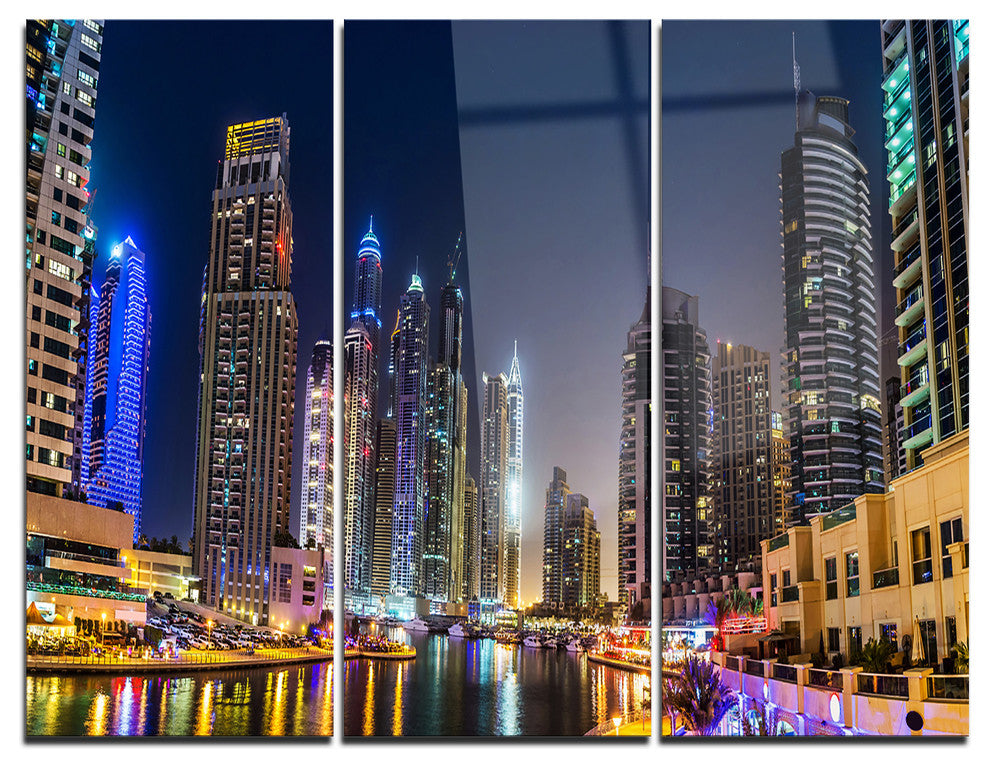 "Dubai Downtown in Summer Night" Photo Metal Wall Art, 3 Panels, 36"x28"