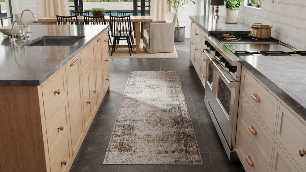 Claymore R39P0 Transitional/Casual/Industrial Runner, Ivory/Multi, 2'6"x7'3"