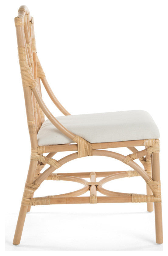 Rattan Chippendale Upholstered Dining Chair, Set of 2, Natural-Brown