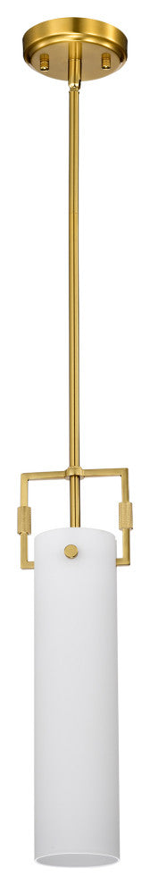 1-Light Gold Mini Pendant With White Cylindrical Glass Shade