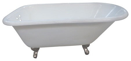 54" Roll Top Clawfoot Tub w/3-3/8" Wall Drillings, White/Brushed Nickel