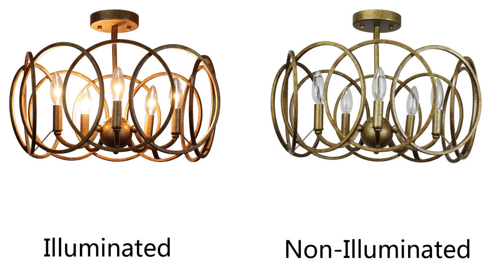 Archer Farmhouse Antique Brass 4 Light Semi-Flush 24" Wide