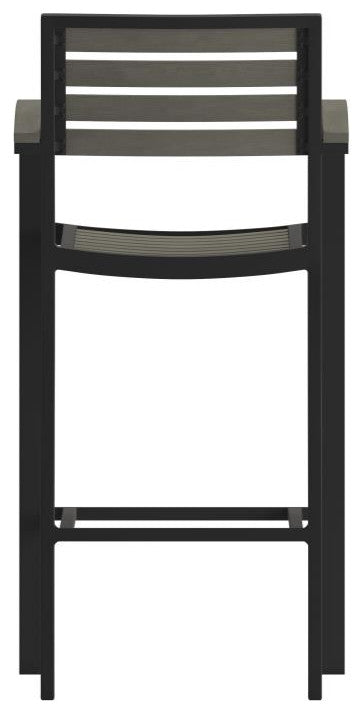 Lark Commercial Grade Outdoor Bar Height Stool with Arms, Gray Wash