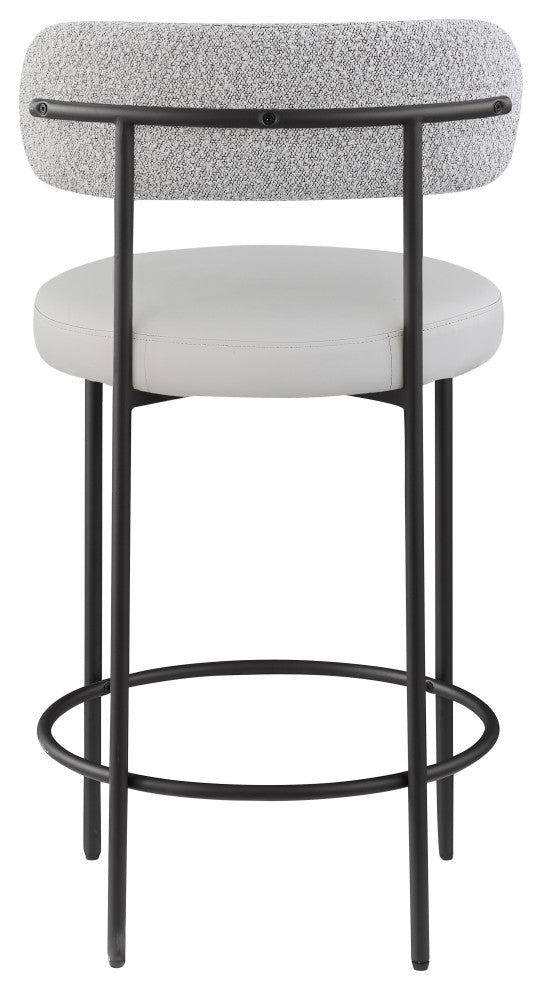 Beacon Upholstered Stool, Set of 2, Taupe, Matte Black Finish, Vegan Leather and Boucle Fabric