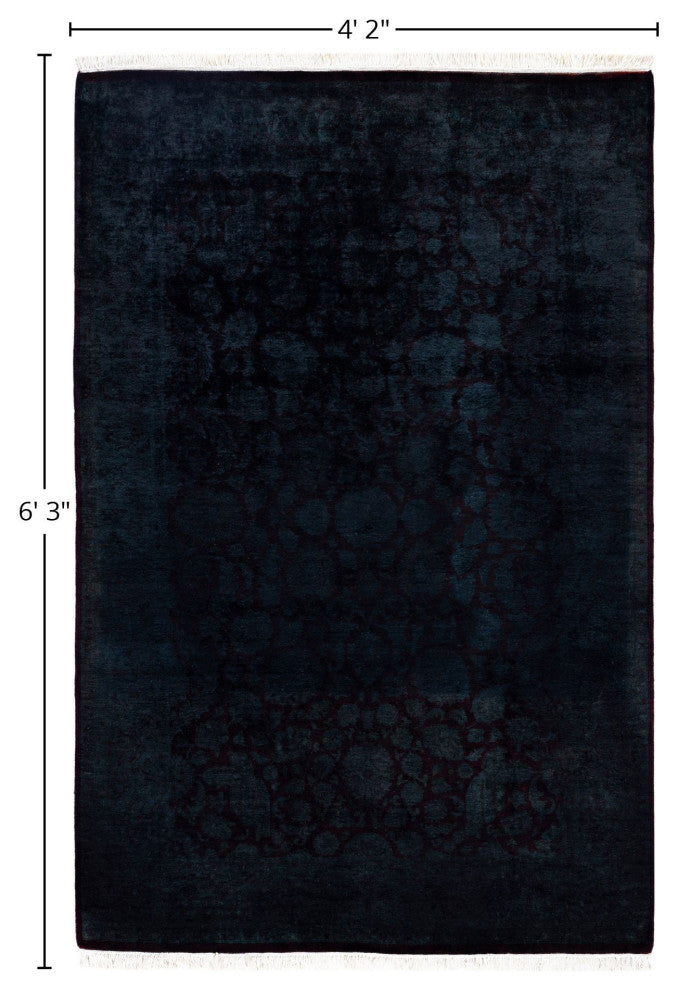 Overdyed One-of-a-Kind Hand-Knotted Area Rug Black, 4' 2" x 6' 3"