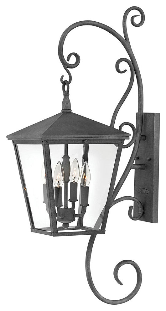 Hinkley Trellis Large Wall Mount Lantern With Scroll, Aged Zinc