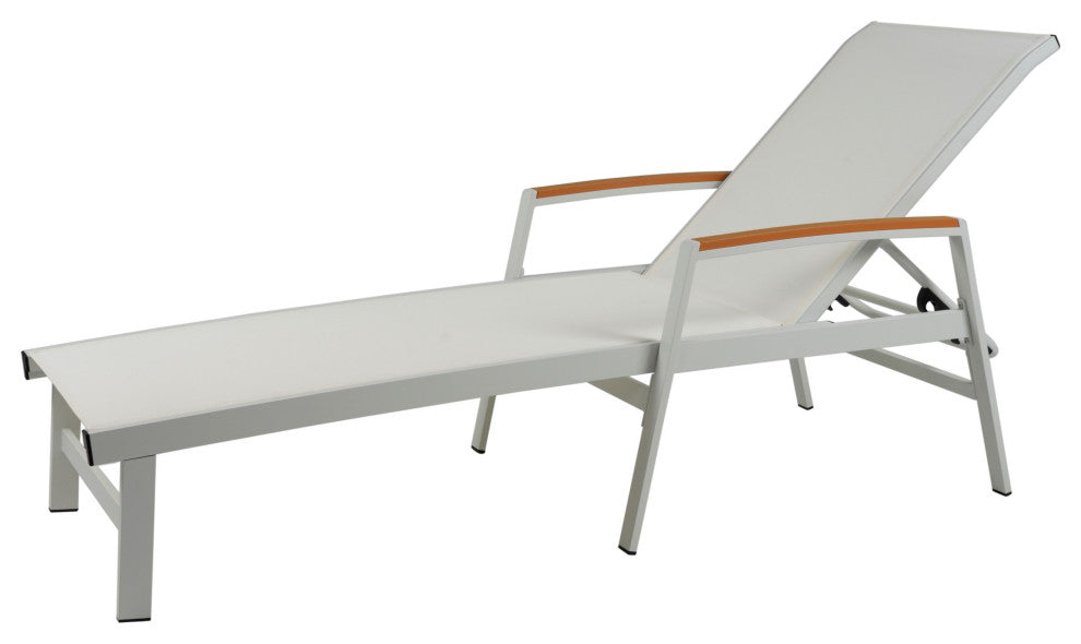 GDF Studio Outdoor Mesh and Aluminum Chaise Lounge, White, Single