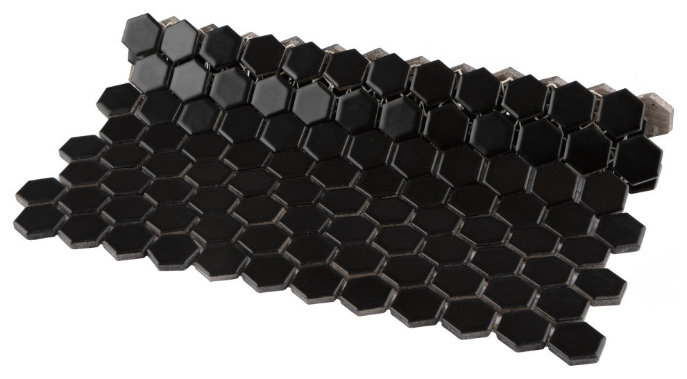 Metro 1" Hex Porcelain Mosaic Floor and Wall Tile, Black