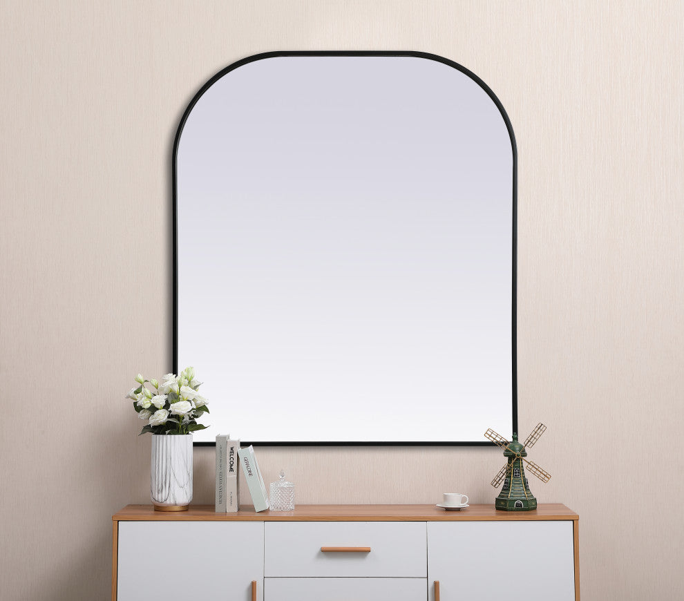 Metal Frame Arch Mirror 36X42 Inch, Black