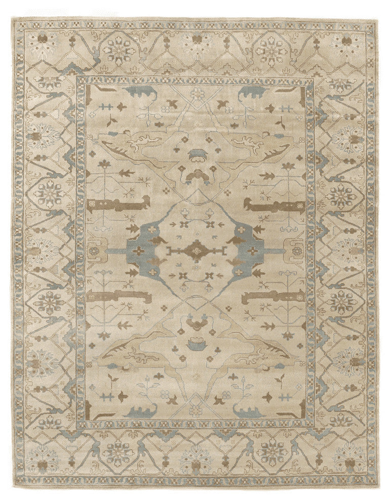 Oushak Handknotted New Zealand Wool Beige/Blue/Brown Area Rug, 8'x10'