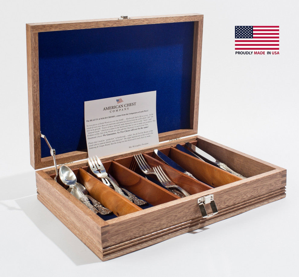 Rustic, Mahogany Stainless Flatware Chest, Divided Compartments, Made in USA