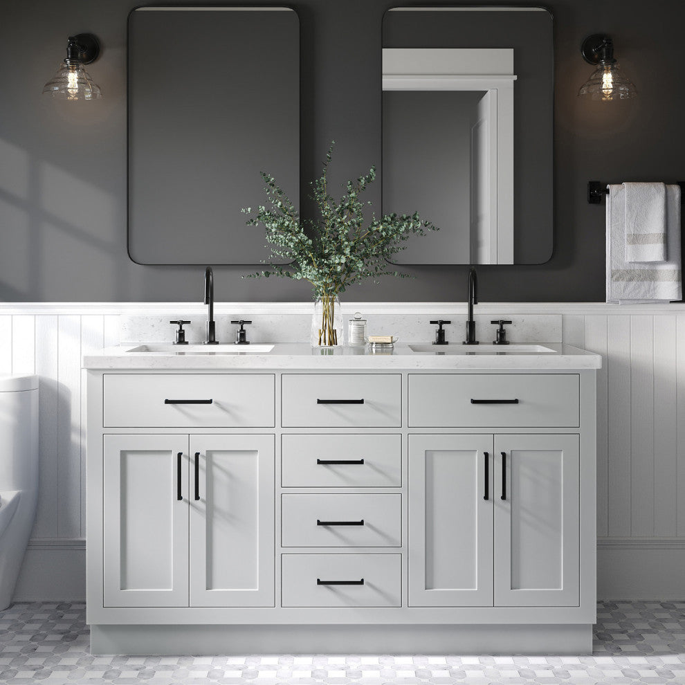Ariel Hepburn 60" Double Rectangle Sinks Vanity, Carrara Quartz